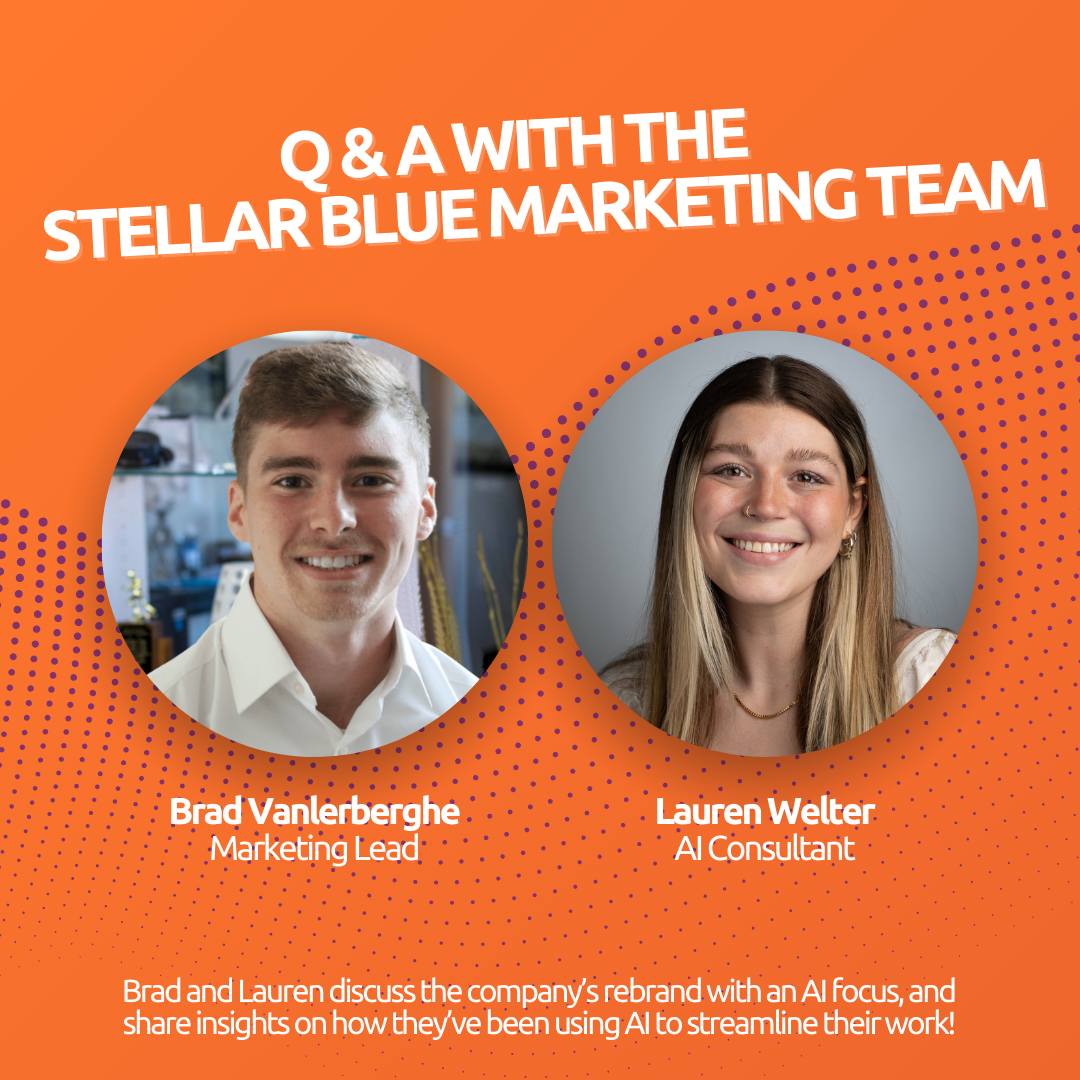 Brad Vanlerberghe & Lauren Welter Stellar Blue AI Marketing team rebrand