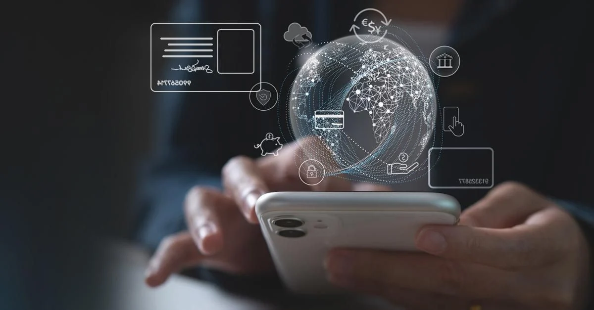 Phone with digital wallet icons and security features.